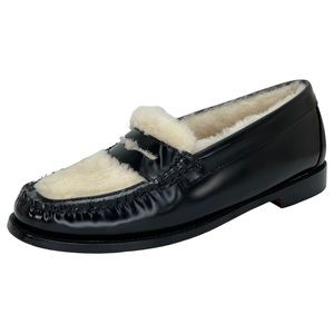 G.H. Bass Weejuns Whitney Black Leather Shearling Womens Penny Loafers Size 7M